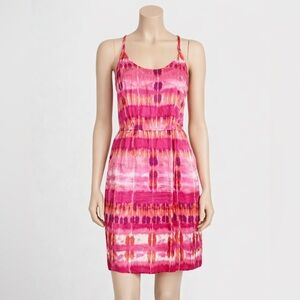 Banana Republic Silk Pink Ikat Strappy Back Dress Sz 10 Vacay Cocktail Pockets
